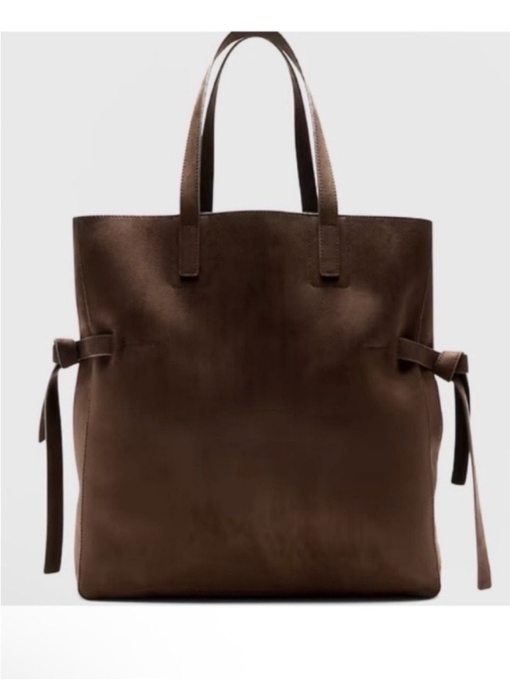 🆕- Banana Republic Chocolate Brown Vegan Suede Side Tie Tote. NWT